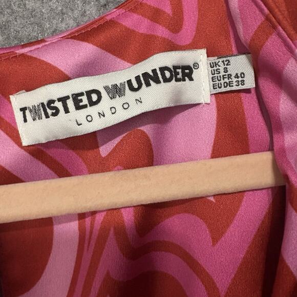 Twisted Wunder London Maxi Dress Women Sz 8 Red Pink Hearts Surplice Party - Picture 3 of 7